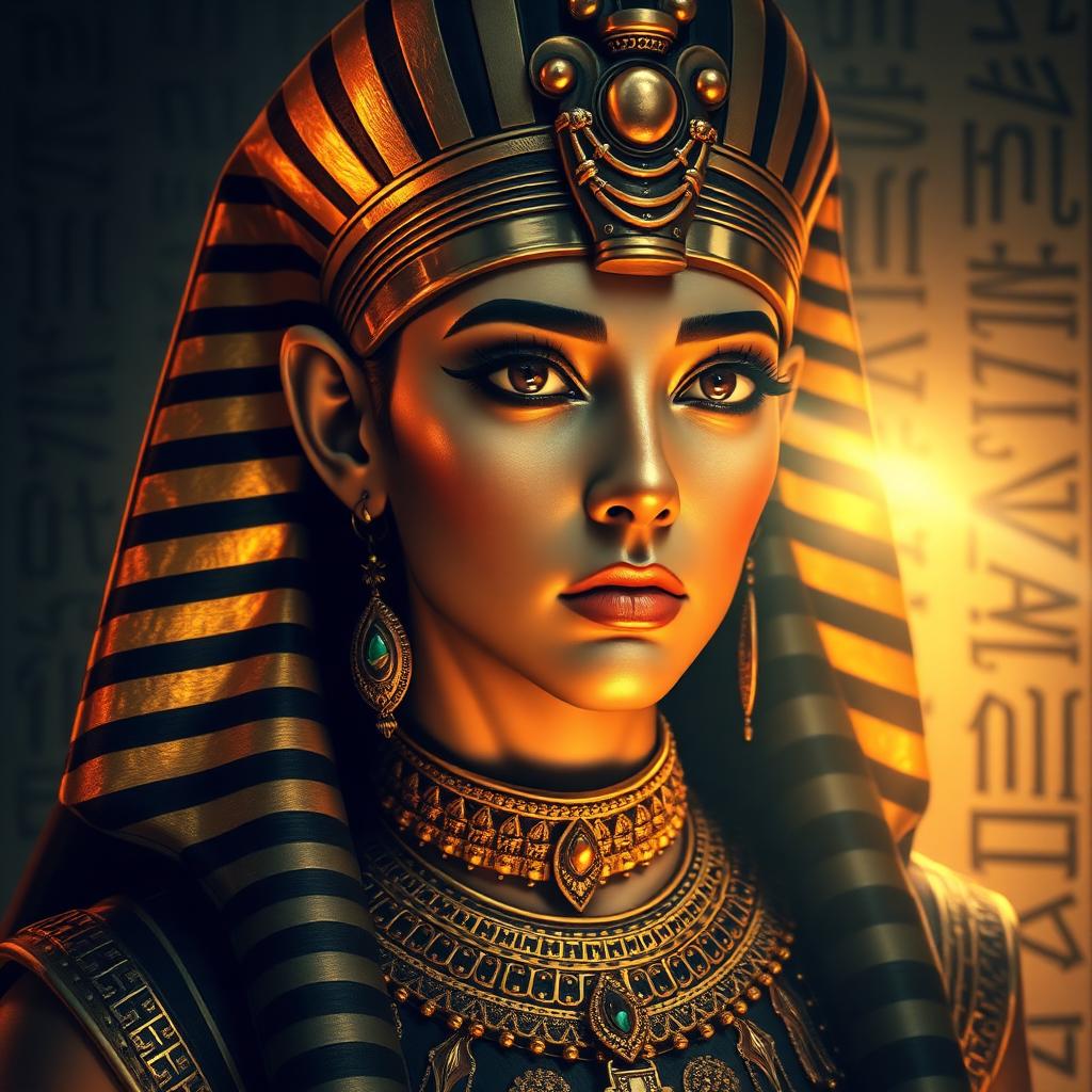 Ancient Egypt portrait example — pharaoh with golden headdress, generated by LegendMe